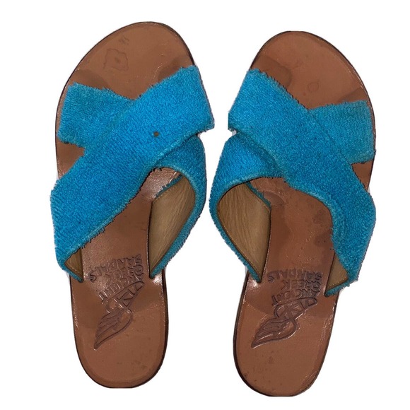 Ancient‎ Greek Sandals Thais Terry Cloth Sandals Blue Women Size 36 - Picture 1 of 10